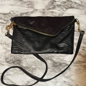 Black and Gold Crossbody Bag with Textured Design